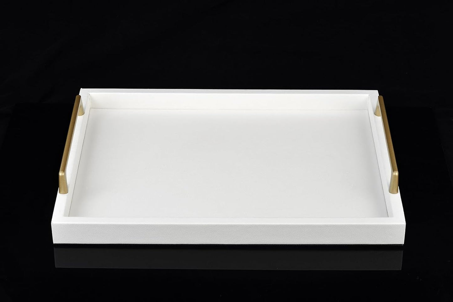 Wooden Leather Serving Tray / White