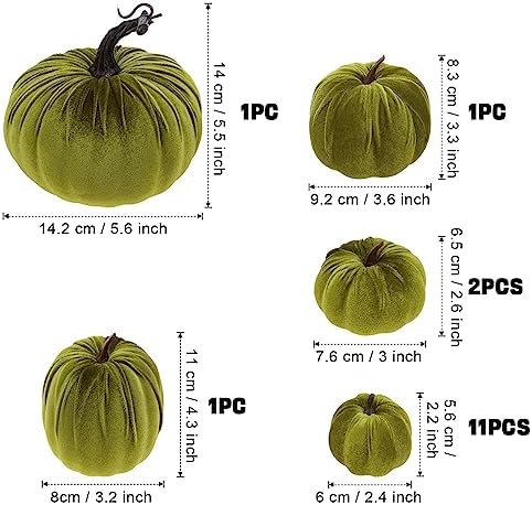 Woration 16pcs Artificial Green Velvet Pumpkins Assorted Sizes
