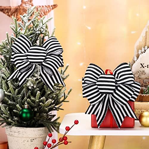 Geosar 4 Pcs Black White Striped Bows, 6 Inch Halloween Bows for Wreaths
