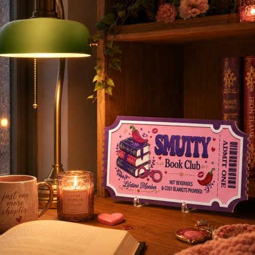 Smutty Book Club Shelf Decor - Lifetime Member Ticket Sign, Spicy Romance Bookish Decor for Book Nook, Smut Reader Gifts for Women Book Lovers