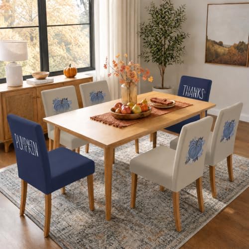 Fall Chair Covers Set of 6 Pumpkin Dining Chair Seat Cover Stretch Removable Autumn Chair Slipcover Protector for Thanksgiving Dining Room Kitchen Home Decor