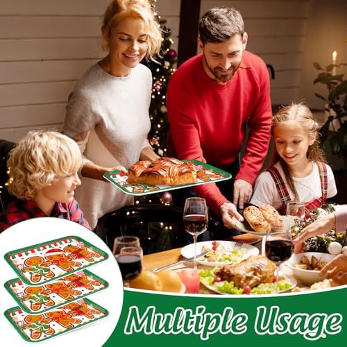 JarThenaAMCS 3Pcs Christmas Serving Trays Reusable Serving Dishes Red Green Gingerbread Man Platter for Xmas Party Sharing Snacks Fruits Dessert, 13 x 10 Inch