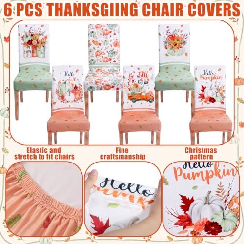 Mindsoft 6 Pcs Fall Pumpkin Style Chair Covers Autumn Dining Slipcovers