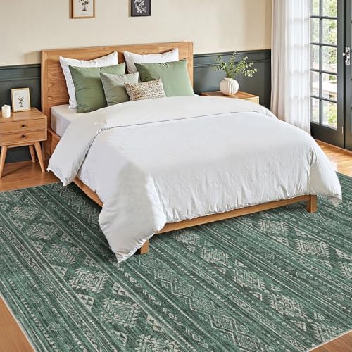 Nakagishi Area Rugs 9x12 Living Room: Washable Boho Large Neutral Modern Soft Farmhouse Green Rug Stain Resistant