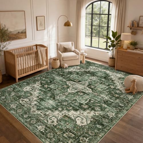 Garvee 6x9 Washable Area Rug Vintage Boho Green Bedroom Rug Non Slip