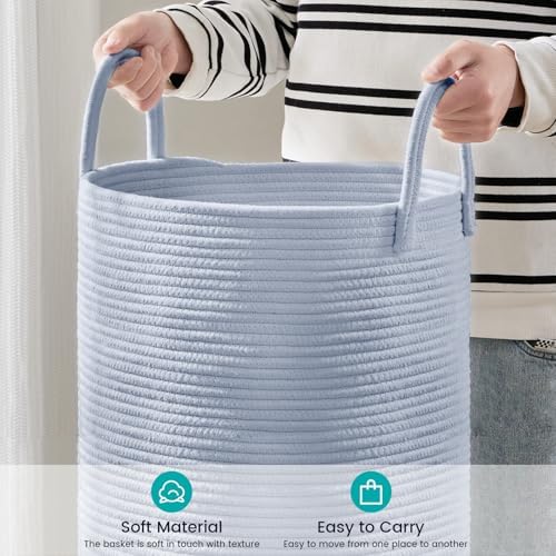 YOUDENOVA Cotton Rope Laundry Hamper Basket, 58L Blanket Basket for Nursery