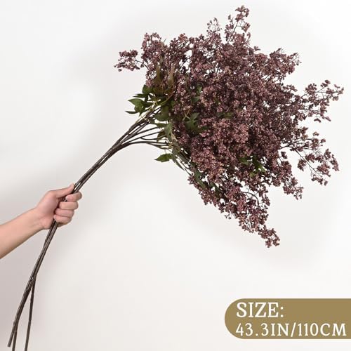 3Pcs 43In Faux Berry Stems, Artificial Nandina Fall Decor, Dusty Plum