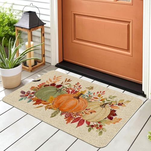 Hexagram Fall Door Mat 17x29 Inch, Orange Pumpkin Fall Doormat