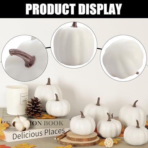 Artgar Pumpkin Decor - White Artificial Pumpkins - 8 PCS Foam Pumpkin Set