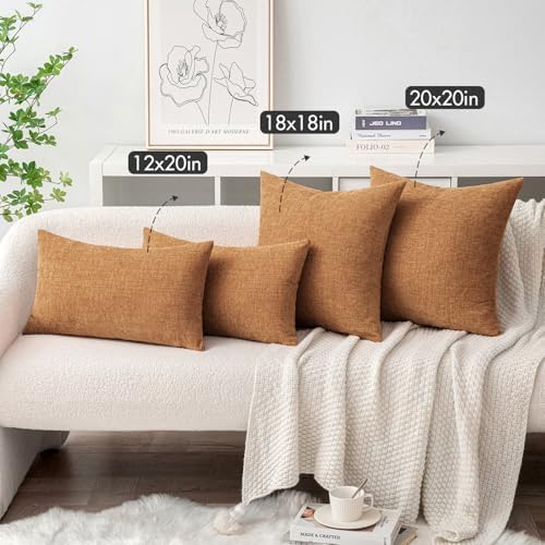 MIULEE Soft Chenille Throw Pillow Covers Brown 20x20 Inch Pack of 2