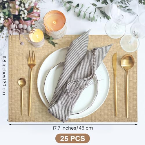 Kochorie 25Pcs 11x17 Woven Burlap Placemats Jute Placemat for Dining Table
