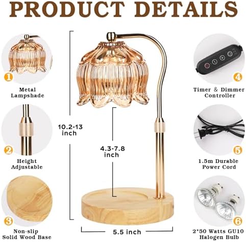 Funistree Flower Candle Warmer Lamp with Timer, Dimmable Candle Lamp Warmer, Christmas Birthday Gifts for Women Mom
