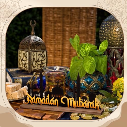 DoubleFill Ramadan Mubarak Decorations for Home Office, Table Metal Sign
