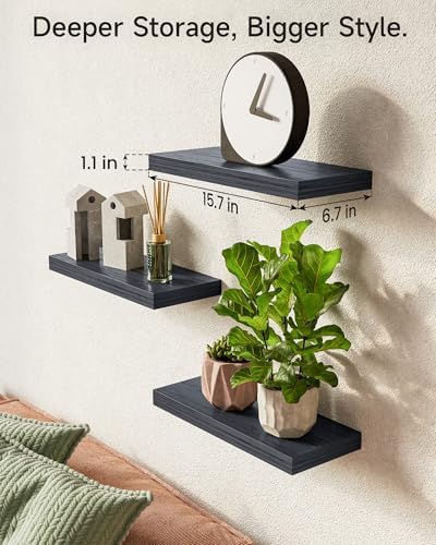 BAYKA Floating Shelves for Wall, Wall Mounted Rustic Wood Shelves for Bathroom, Bedroom, Living Room, Kitchen, Hanging