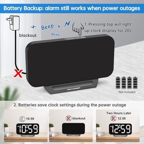 Peakeep Small Digital Alarm Clock for Bedrooms, Loud for Heavy Sleepers
