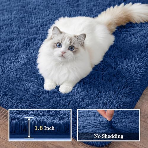 Area Rug Living Room Bedroom: 5x7 Fluffy Plush Shag Carpet Blue