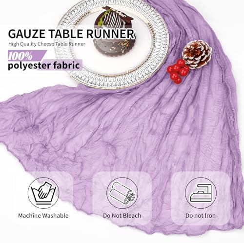 12 Pack Lavender Cheesecloth Table Runner 10Ft, Lilac Purple Table Runners 21.5 x 120 inch,Semi Sheer Cheese Cloth Fabric Runner Bulk for Wedding,Party,Baby Shower,Bridal Shower