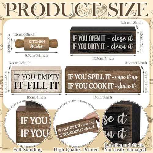 Moucuny 4 Pcs Farmhouse Tiered Tray Decor, Kitchen Rules Wooden Signs