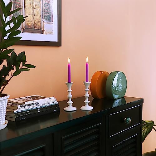 Rely+ White Metal Taper Candle Holders Set of 2 – 5.75" Decorative Candlestick Holders for Table Centerpiece, Home Décor, Dining Table, Wedding & Party Decorations