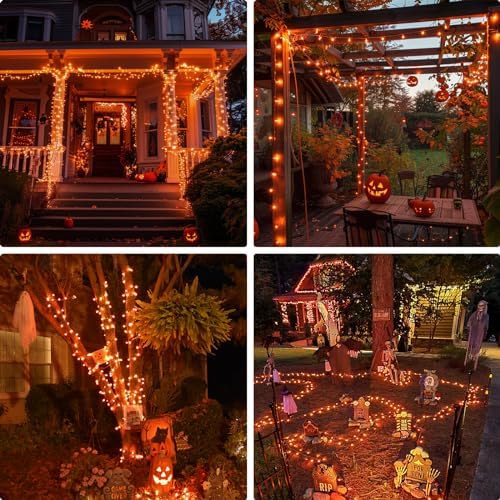 JMEXSUSS 400 LED Orange Lights for Halloween Decor, Plug in with Remote