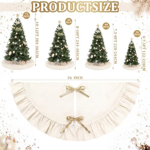 Velvet Christmas Tree Skirt, 36 Inches, Bow Style, Ivory White