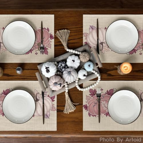 Artoid Mode Pink Pumpkin Leaves Fall Placemats Set of 4-12 x 18 Inch