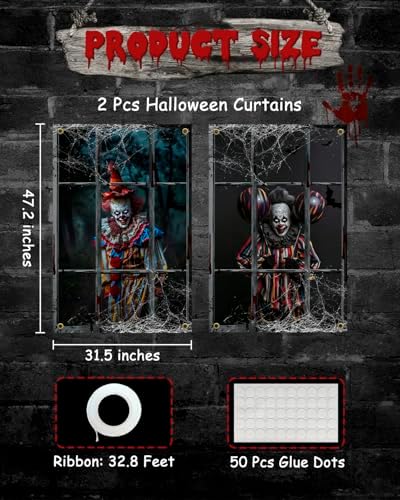 Yigney 2 Pcs Scary Halloween Window Decorations Clown Ghost Window Cover