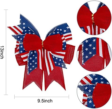 SIMISI RIBBON 4th of July Bow Red White Blue Wreath Bows Patriotic Decoration for Memorial Day, Veteran's Day (9.5 x 13 inch)