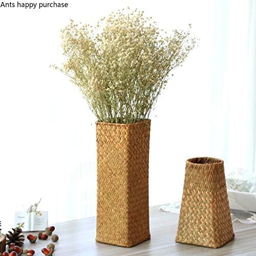 Seaweed Weave Basket Pastoral Rattan Vase Bamboo Weaving Room Flower Arranger / A / Natural
