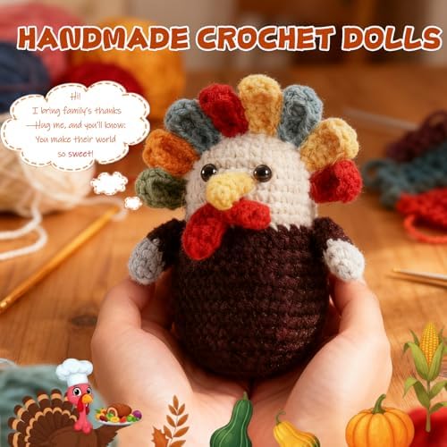 Happy Thanksgiving Gifts Crochet Turkey - Handmade Crochet Turkey Animal for Kids Women Men Family Friends, Fall Thanksgiving Basket Stuffers with Card&Box for Table Desk Home Decoration
