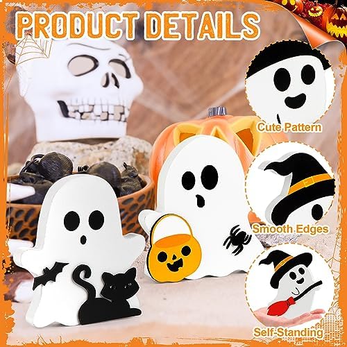 COCHIE 3 Cute Ghost Halloween Decorations Indoor Set Ghosts Table Sign