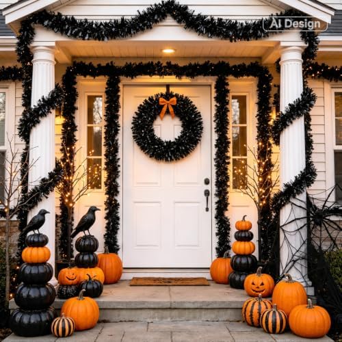 KINGLAKE Halloween Black Tinsel Garland 33 FT