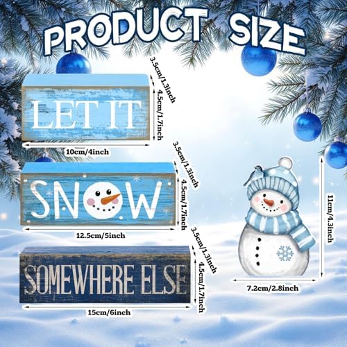 Lineshading 4 Pcs Wooden Snowman Tiered Tray Decor Block Signs Winter