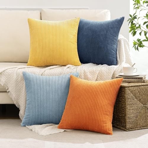 MIULEE Soft Corduroy Decorative Throw Pillow Covers Blue-Orange 20x20
