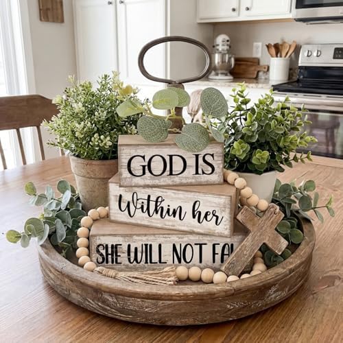 Lineshading 4 Pcs Wooden Blocks Christian Faith Signs for Women Home