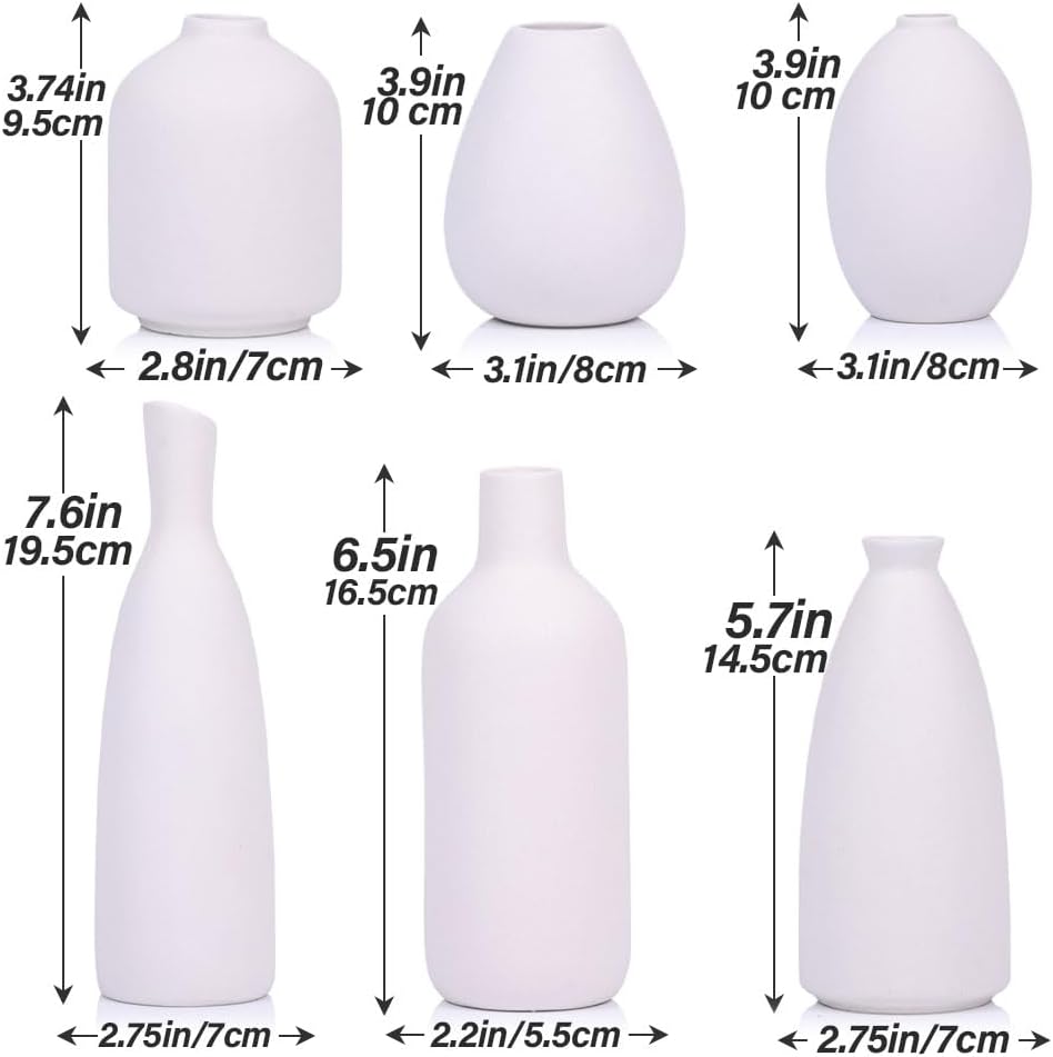 White Ceramic Vase / White Set / Set of 6
