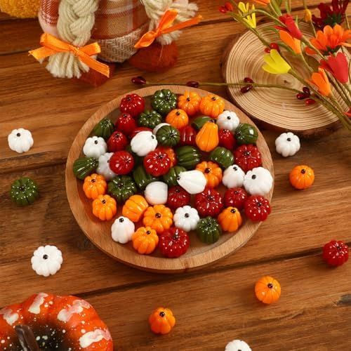 60Pcs Mini Resin Pumpkins Fake Artificial Pumpkins for Fall