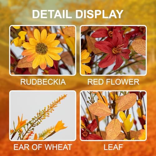 J'FLORU Artificial Fall Flowers 12 Pack Fall Floral Picks 17 Inch Autumn Flower Stems for Thanksgiving Harvest Vases Centerpieces Flower Arrangements