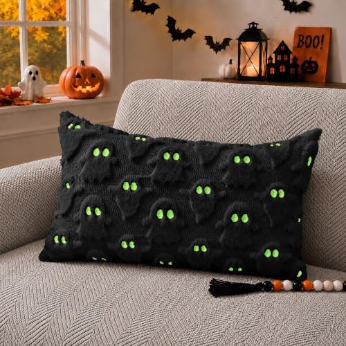 DFXSZ Halloween Pillow Covers 12x20 Black Ghost Plush Halloween Decor095F12