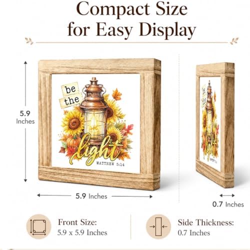 Fall Wood Sign, Be the Light Lantern Sunflower Tabletop Decor