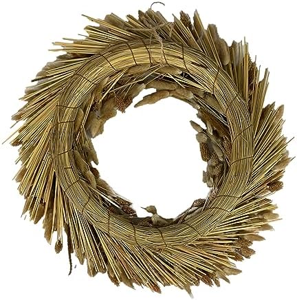 Galt International 21" Preserved Golden Natural Dried Lush Wheat Autumn Fall Wreath - Straw Wreath for Front Door Farmhouse Harvest Thanksgiving Decorations Home Decor Pampas