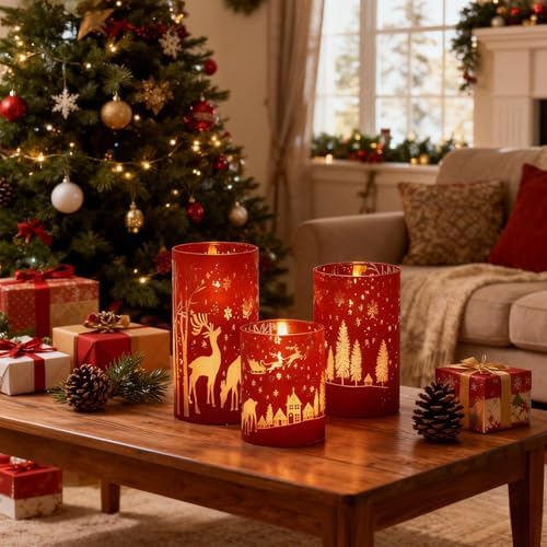 Wondise Red Christmas Reindeer LED Flameless Candles with Remote Timer