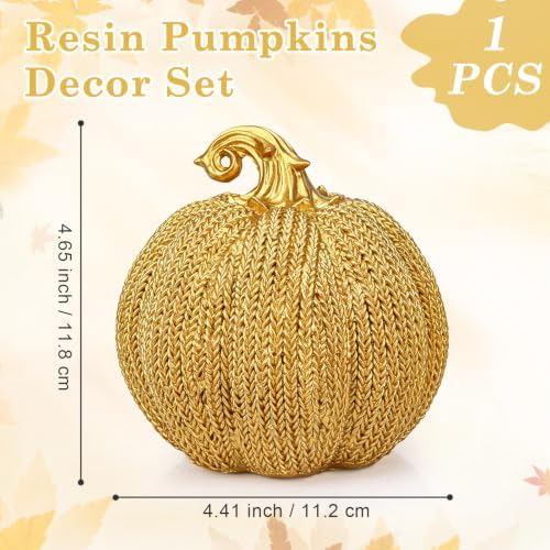 4.7" Resin Gold Pumpkin Decor, Fall Halloween Decorative Pumpkins