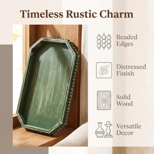 Hrastany Green Wood Decorative Tray, Coffee Table Tray for Ottoman