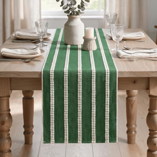 Artoid Mode Green Farmhouse Dashed Stripe Table Runner, Seasonal Holiday Christmas Boho Rustic Kitchen Dining Table Decoration for Home Party Decor 12x120 Inch