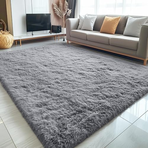 OLANLY 7x7 Machine Washable Large Area Rugs for Living Room, Bedroom, Soft Fluffy Shaggy Bedside Rug, Indoor Floor