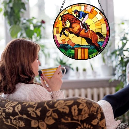 Equestrian Horse Stained Glass Window Hanging Suncatcher Gifts Decor 9.8"