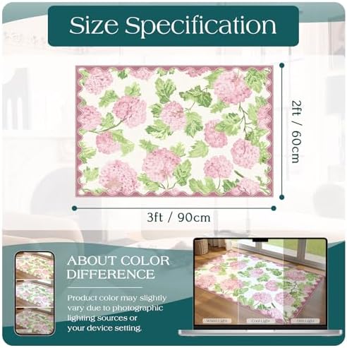 Front Door Mat Outside Entrance, 2x3 Pink White Floral Entryway Rug