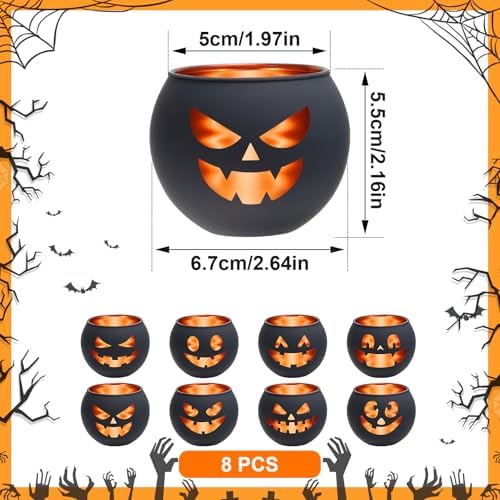 8 Pack Halloween Votive Candle Holders,Black Glass Tealight Holders