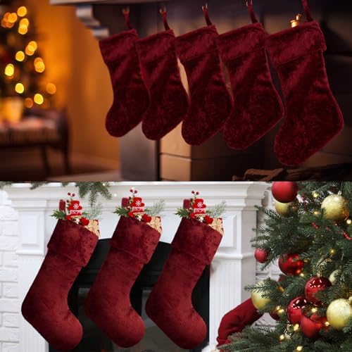 12 Pcs Christmas Stocking 18" Plush,Burgundy